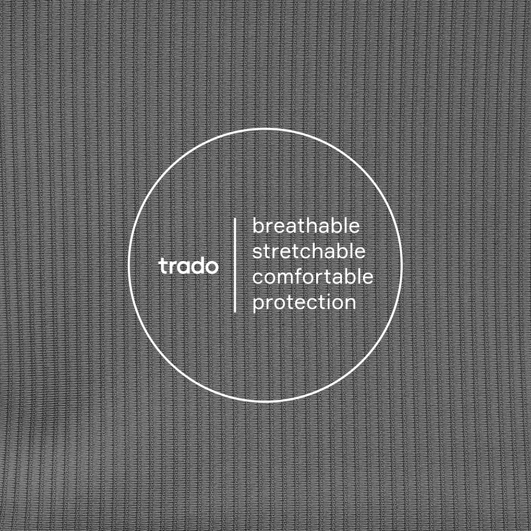 Text on a textured charcoal background with 'trado' brand name.