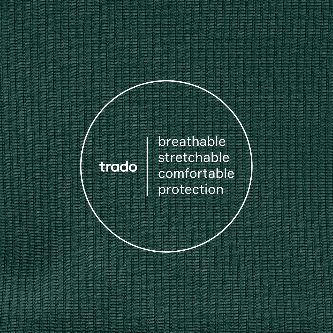 Text on a forrest green textured background with 'trado' brand name