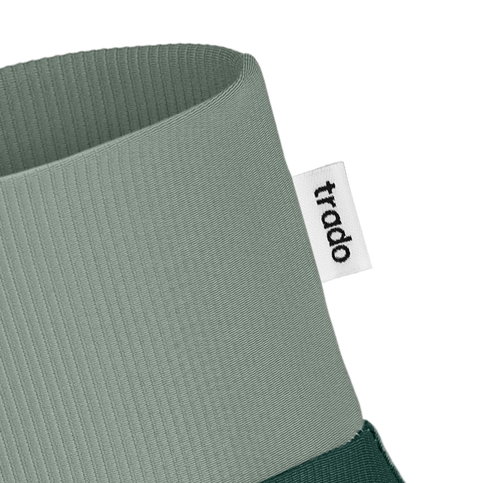trado label on the trado trail gaiter dusty green forrest green